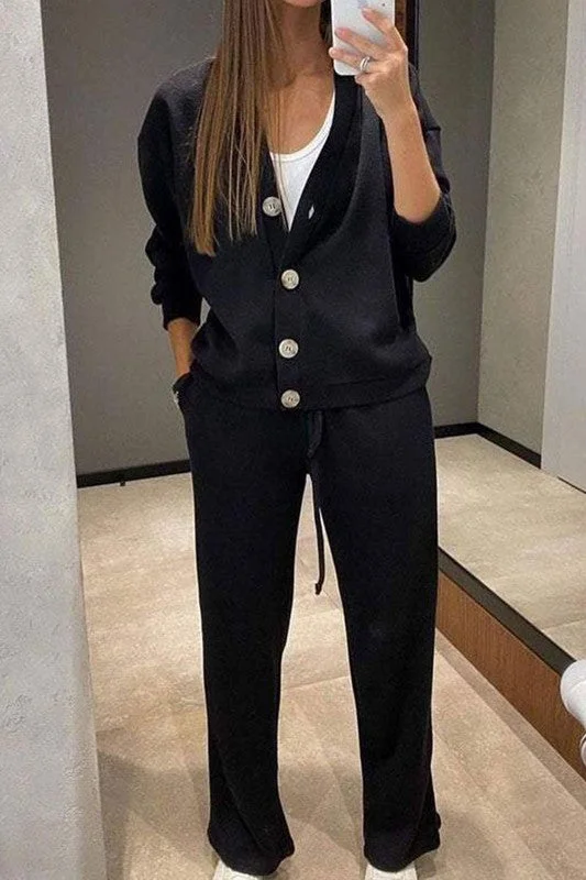 Solid Cardigan and Pants Set Formal Wide-Leg Pants