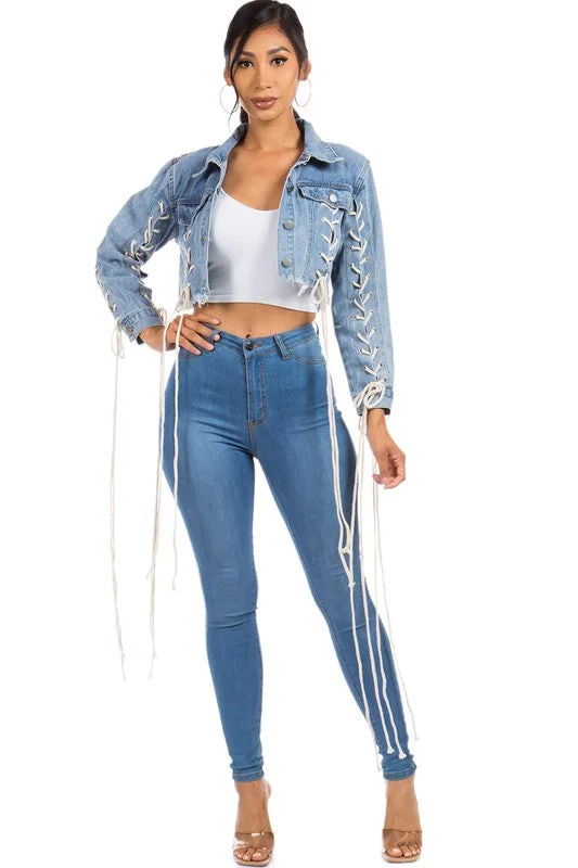SEXY DENIM JACKET Wool Fabric Cashmere Fabric Tweed Fabric