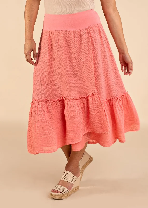 Elva Linen Skirt in Coral Crush high waist skirt