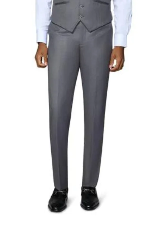 Bergamo Orange Solid Modern Fit Pants - Medium Grey Modern Stretch Trousers