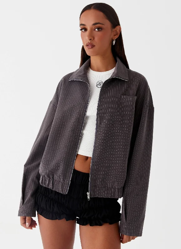 Annelotta Jacket - Grey Pinstripe Oversized Jacket Tailored Jacket Straight Jacket