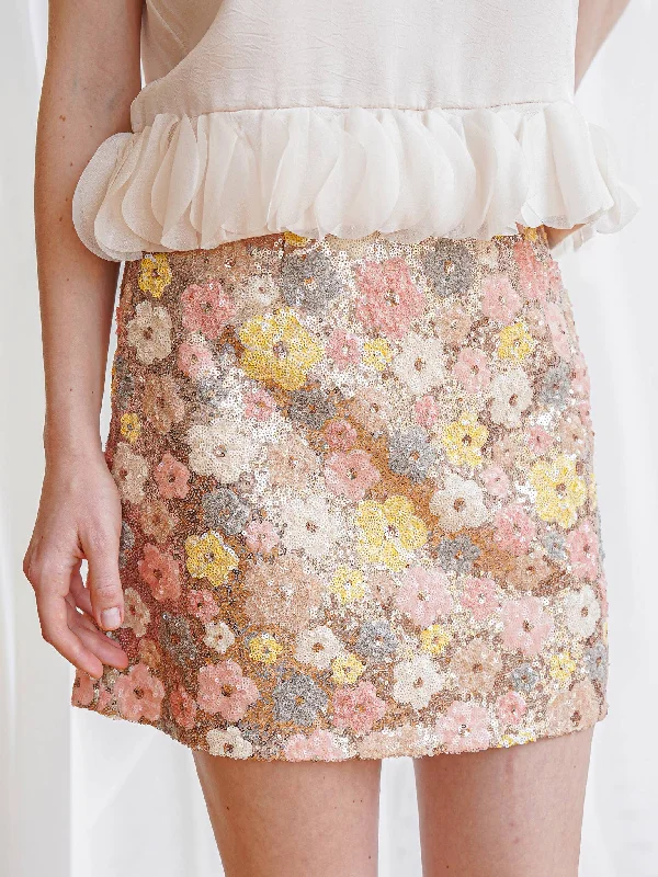 Blossoming Sequin Mini Skirt velvet skirt luxurious