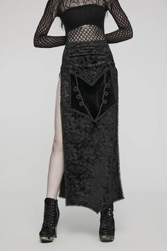 Vlad Velvet Leg Slit Skirt casual skirt length