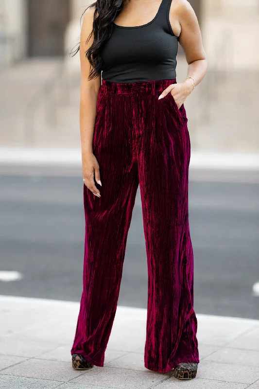Sondra High-Waisted Velvet Pants - Cabernet Comfortable Denim Leggings