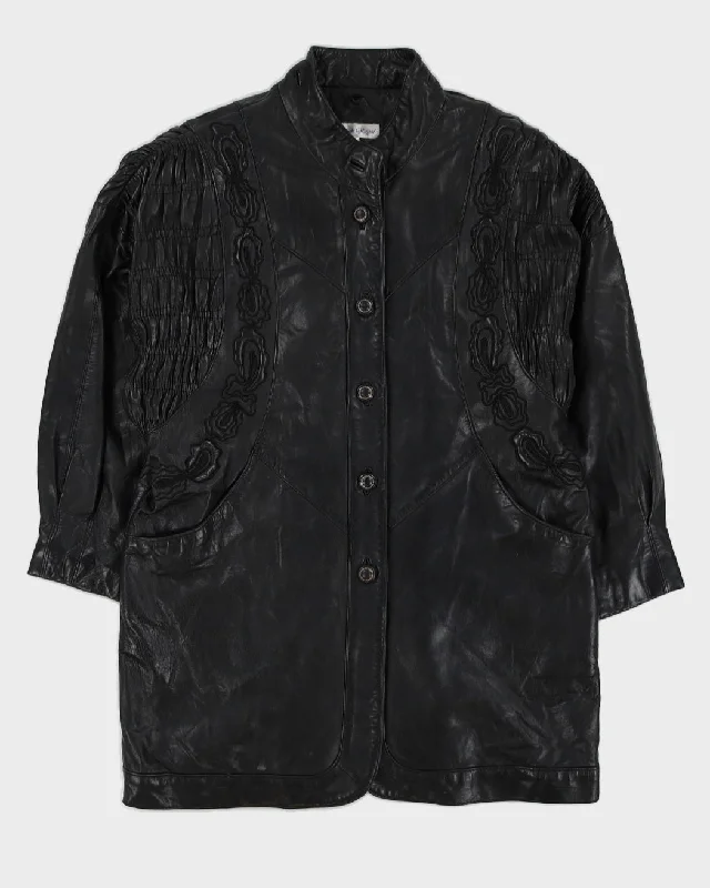 Black Leather Embroidered Jacket - M / L Anorak Shell Jacket Lightweight Jacket