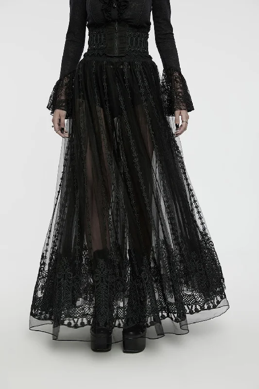 Rose Cathedral Embroidered Sheer Maxi Skirt ribbed skirt waist