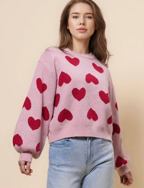 Ladies Valentine's Heart Color Block Sweater SKT41108 Open Front Closed Front Wrap Front