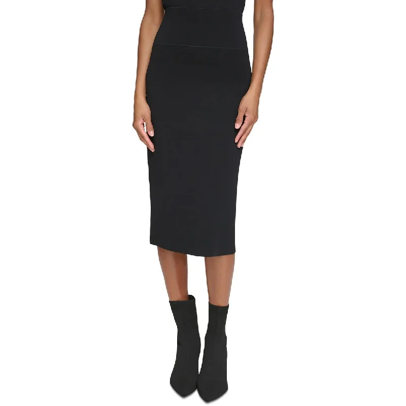 Calvin Klein Womens Sweater Skirt Below Knee Pencil Skirt Mesh Blend Leather Blend Suede Blend