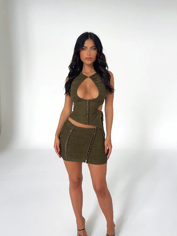 HAYDEN SKIRT MINI FOREST GREEN - OUTCAST EXCLUSIVES denim skirt casual