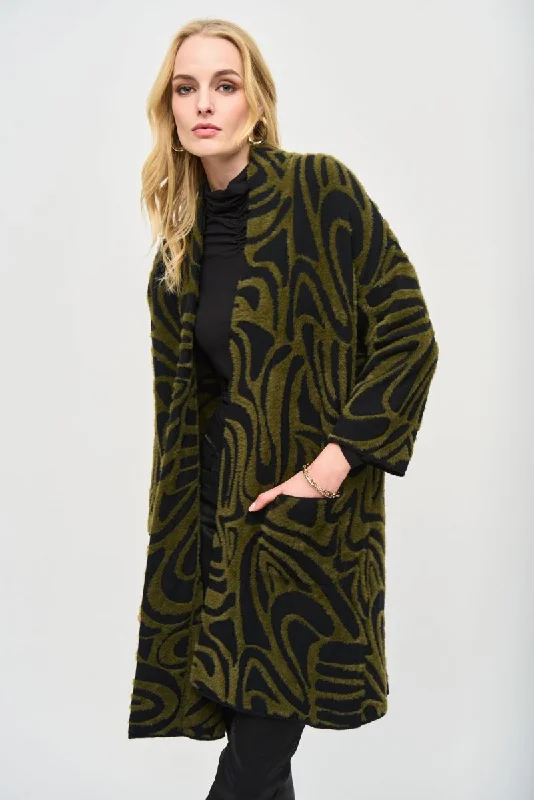 Joseph Ribkoff Black/Iguana Embossed Jacquard Knit Cover-Up Jacket 243932 Fleece Jacket Down Jacket Feather Jacket