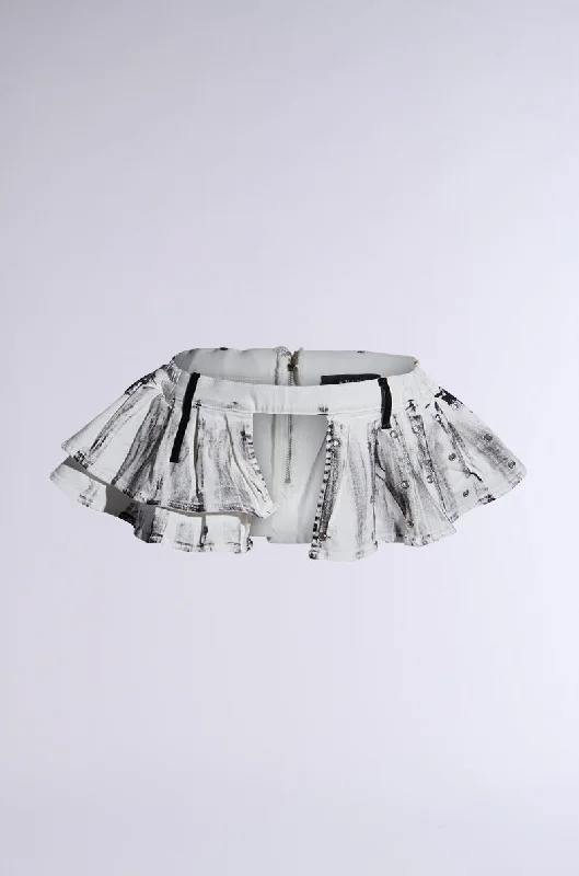 RAYRAY WASHED DENIM BELT SKIRT elastic waist skirt