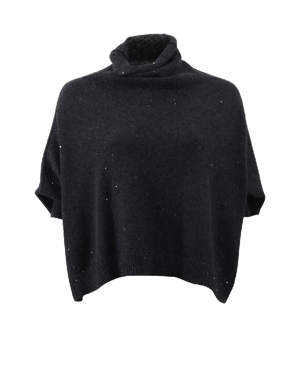 Cowl Neck Cropped Paillette Sweater Handmade Hand-knitted Hand-woven
