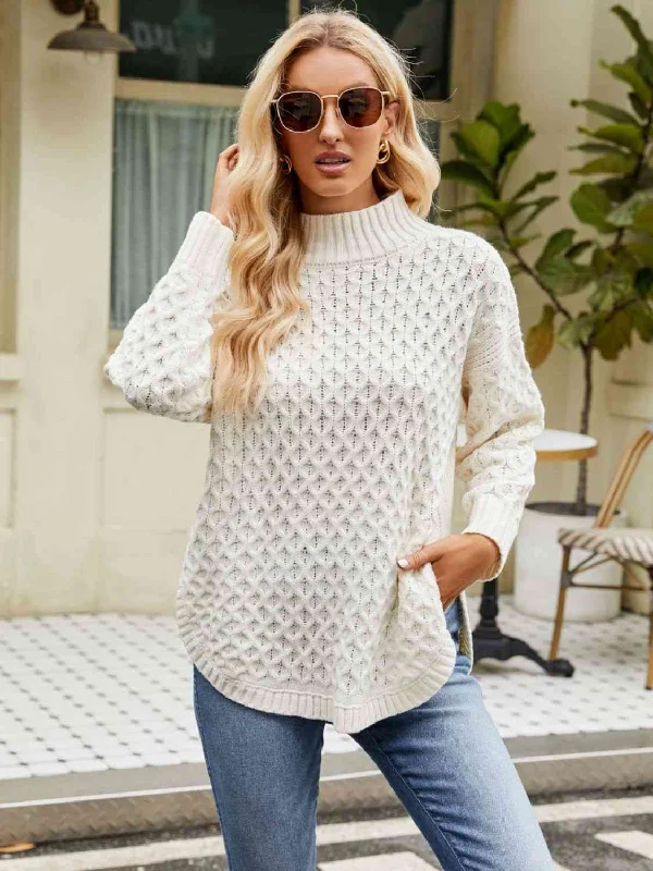 Chic and Stylish: Slit Mock Neck Sweater for Women Elasticated Padded Insulated