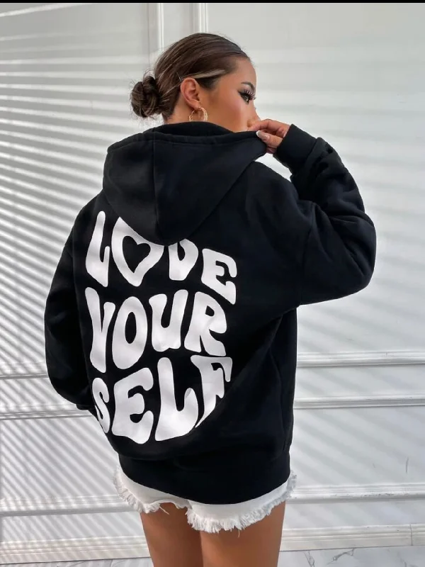 Love Yourself Hoodie Sweaters Chenille Blend Fleece Blend Nylon Blend