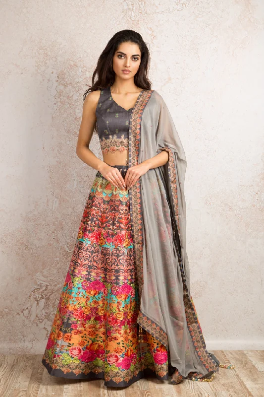 Printed choli & skirt R8_1503W flowy skirt hem