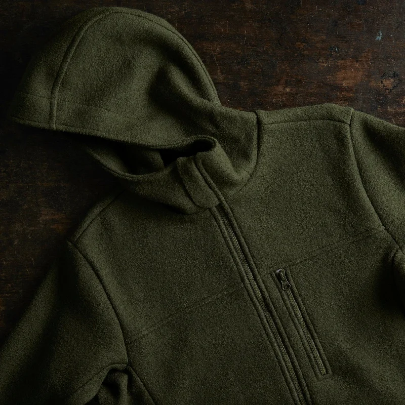 Mens Boiled Merino Wool Jacket - Olive Knit Fabric Woven Fabric Fleece Fabric