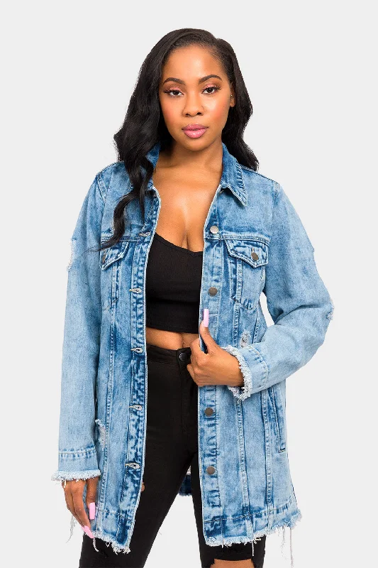 Little Angel Distressed Denim Jacket Cotton Jacket Linen Jacket Terry Jacket