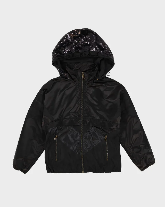 Prada Black Sequin Hooded Windbreaker Jacket - XS Rayon Fabric Velvet Fabric Corduroy Fabric