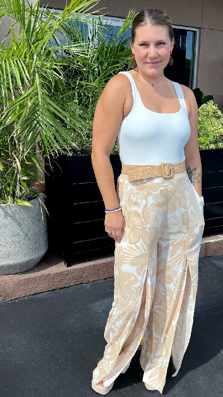 Geneva Floral Wide Leg Wrap Pants Elegant Wool Trousers
