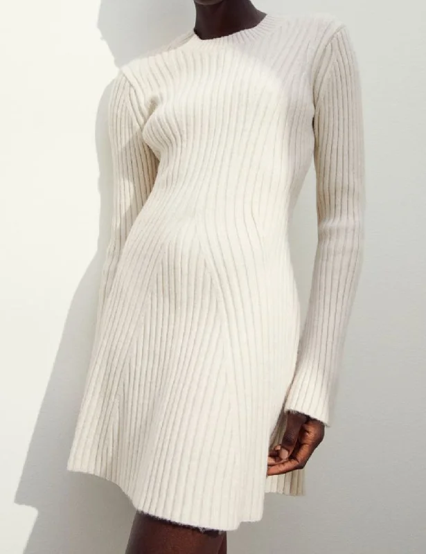 Ladies Rib Round Neck Sweater Mini Dress SKD41064 Houndstooth Herringbone Solid