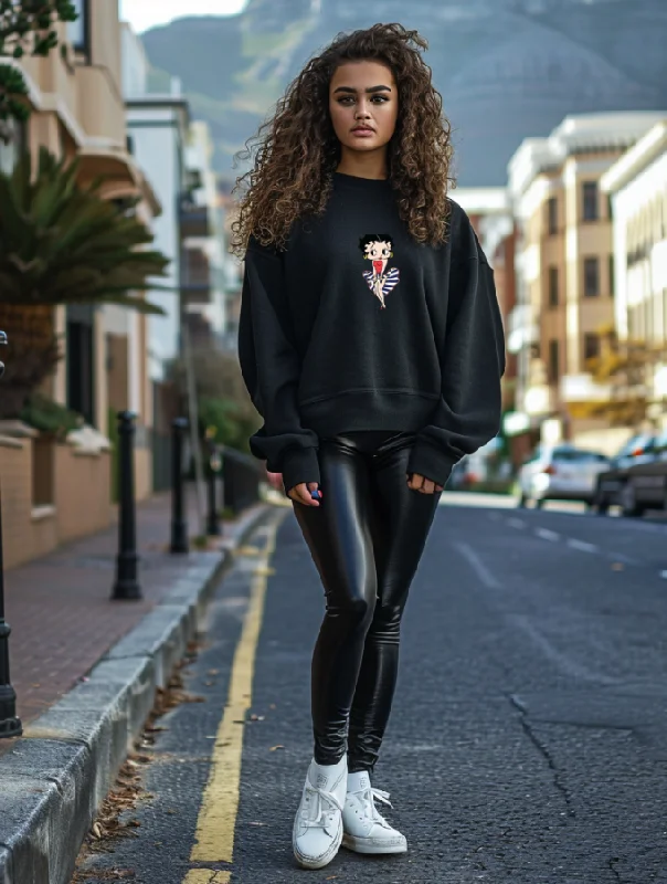 BETTY BOOP SWEATER - BLACK Mesh Sweater Canvas Denim