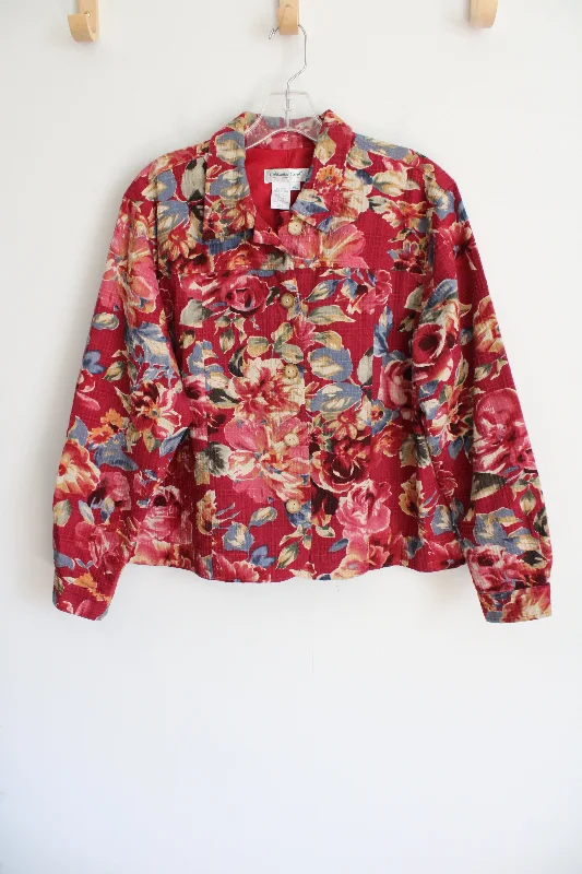 Coldwater Creek Red Floral Light Jacket | XL Petite Jacket Blazer Coat