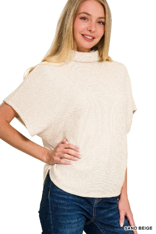 Mock Neck Sweater Side Shirred Oversized Loose Flowy
