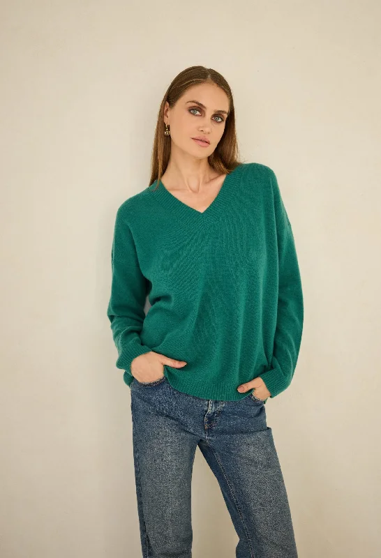 Cashmere Sweater Emerald Green Print Jacquard Patchwork