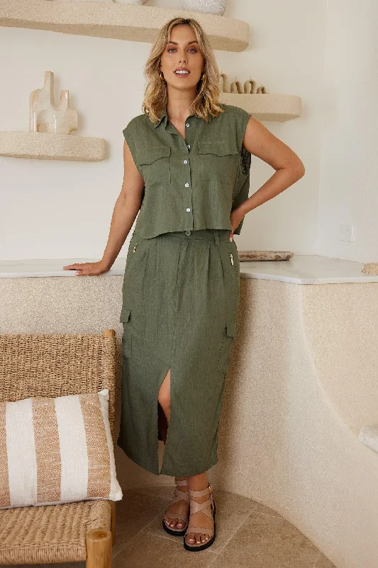 Carah Skirt - Khaki velvet skirt rich