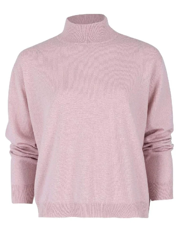 Pastel Pink Long Sleeve Cashmere Rib Neck Sweater Mesh Sweater Canvas Denim
