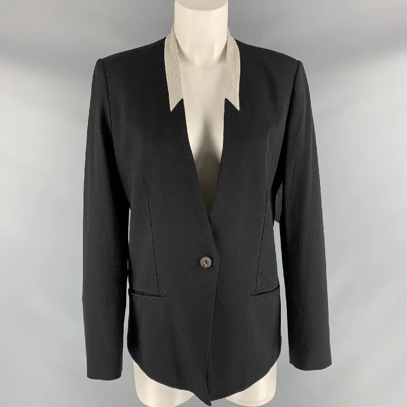 HELMUT LANG Size L Black Viscose Blend Solid Jacket (Indoor) / Blazer V-Neck Jacket Boat Neck Jacket Square Neck Jacket HELMUT LANG Size L Black Viscose Blend Solid Jacket (Indoor) / Blazer V-Neck Jacket Boat Neck Jacket Square Neck Jacket