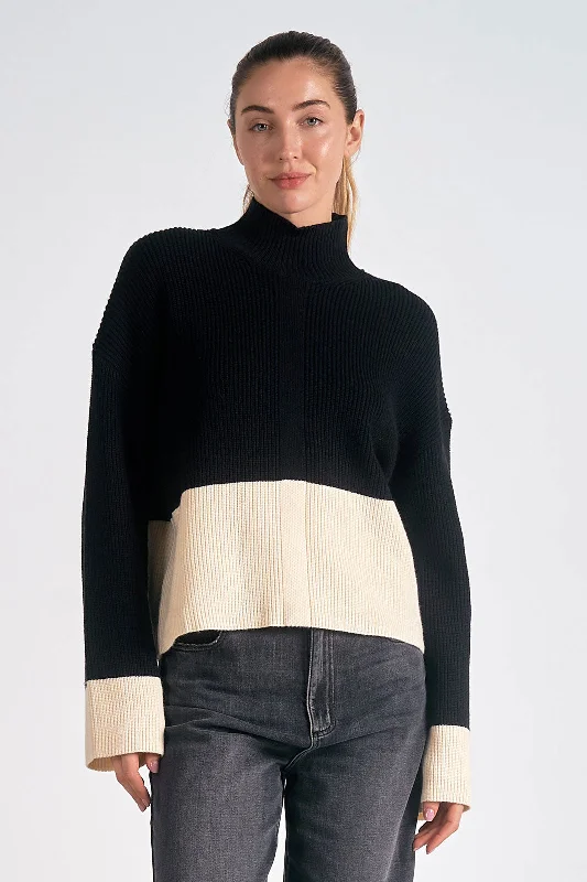 Black & White Colourblock Sweater Silk Blend Satin Velvet