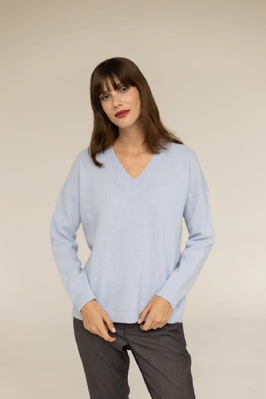 Cashmere Sweater Blue Embroidered Appliqued Beaded