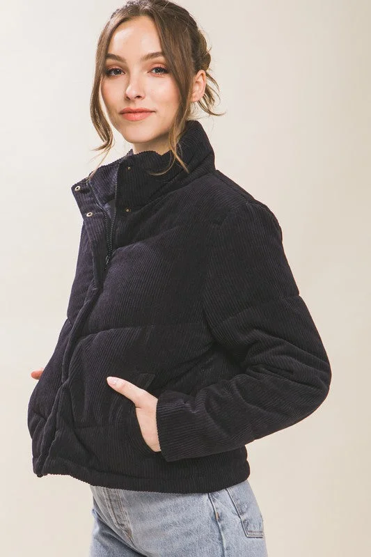 Scottie Corduroy Puffer Jacket Hooded Jacket Caped Jacket Shawl Collar Jacket