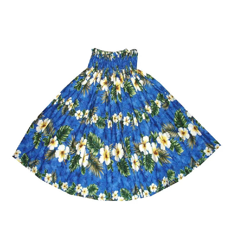 Yellow Hibiscus Panel Cotton Navy blue Hula Skirt Made in Hawaii denim skirt casual