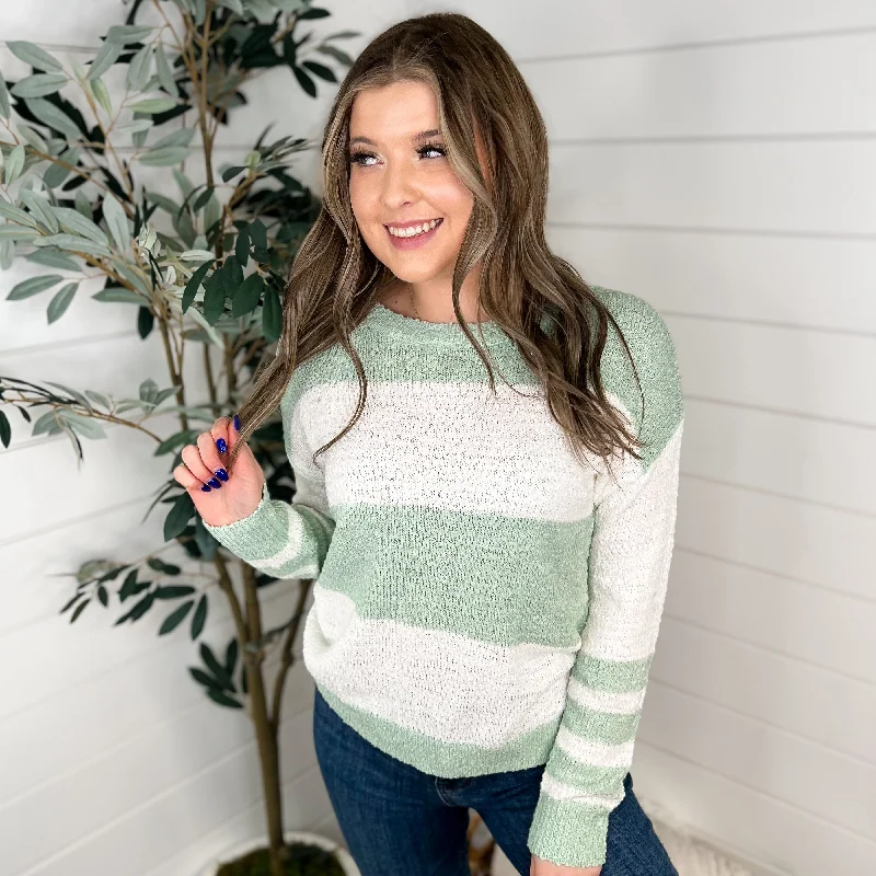 Hem & Thread All I Want Knit Long Sleeve Green Sweater Top Modern Contemporary Chic