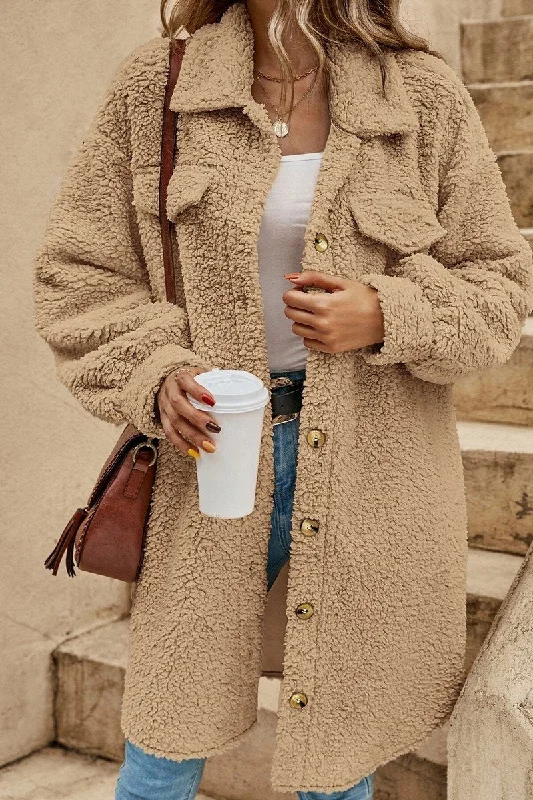 WOMEN PLUSH BUTTON DOWN KNEE LENGTH FLEECE JACKET Satin Jacket Silk Jacket Chiffon Jacket WOMEN PLUSH BUTTON DOWN KNEE LENGTH FLEECE JACKET Satin Jacket Silk Jacket Chiffon Jacket