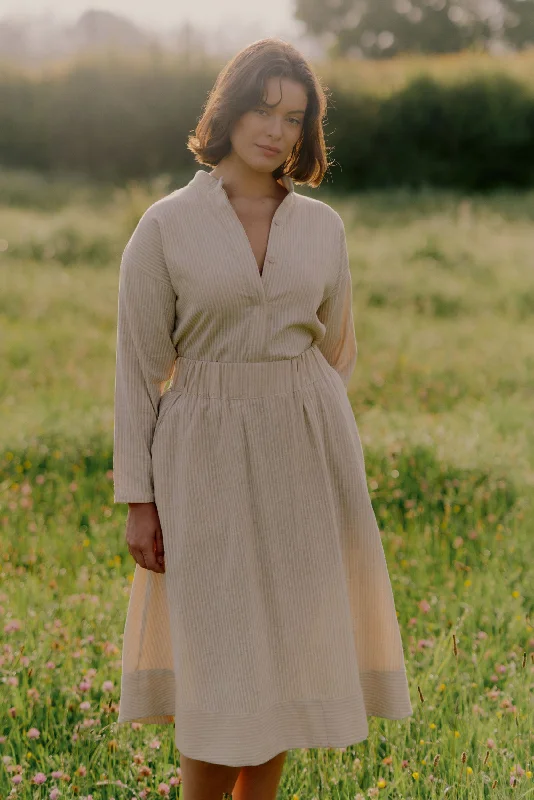 Cas Skirt | Cream Stripe leather skirt bold