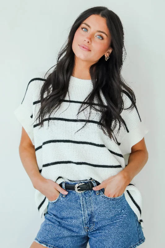 Completely Charming Ivory Striped Sweater Top Elegant Classic Vintage