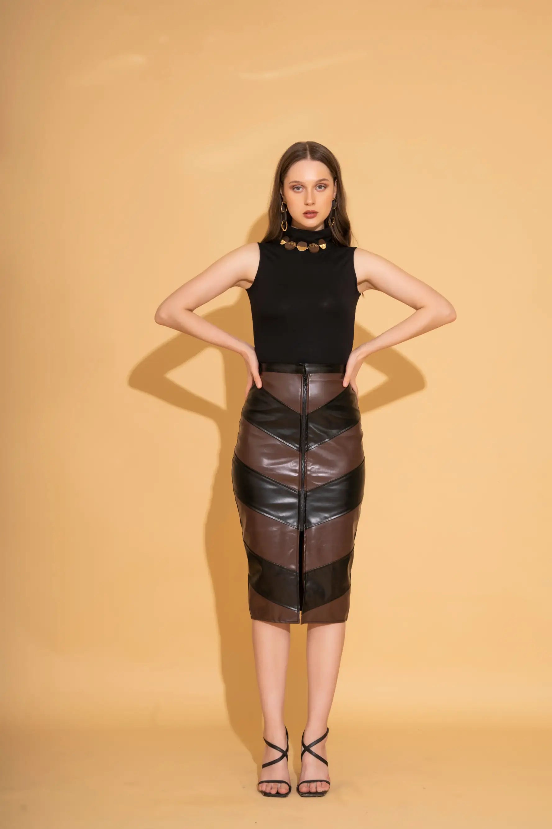 Black Turtle Neck and Patterned Skirt Co-ord Set denim skirt classic