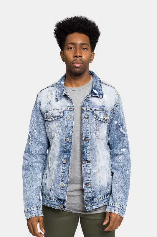 Acid Bleached Distressed Denim Jacket Bomber Jacket Anorak Windbreaker