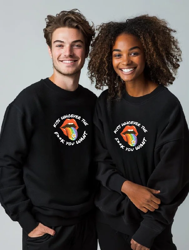 PROUD KISS SWEATER - BLACK - UNISEX High Neck Crew Neck V-Neck