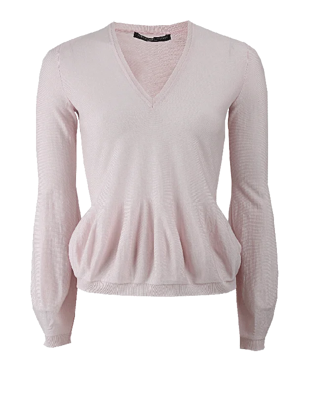 Long Sleeve Skirt Hem V-Neck Sweater Cable Knit Ribbed Knit Lace Knit