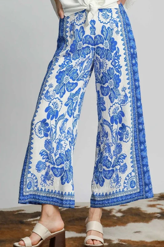Umgee Full Size Floral Border Print Pants Plus Size High-Waist Jogger Pants