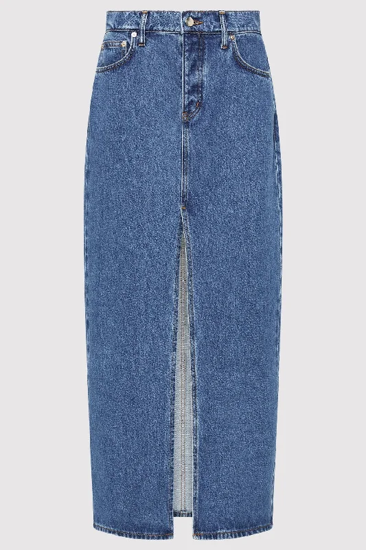 DENIM MAXI SKIRT - DENIM BLUE flowy skirt hem