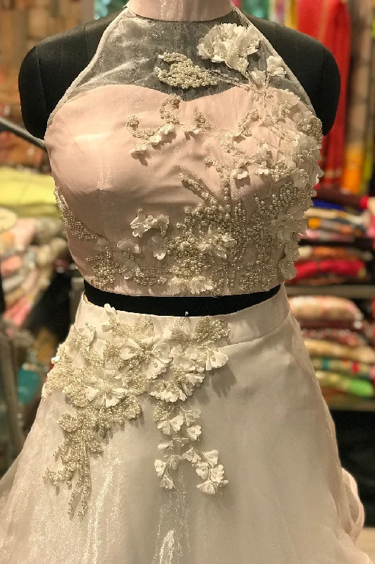 Three Layer Indowestern White N Pink Croptop Skirt chiffon skirt floaty