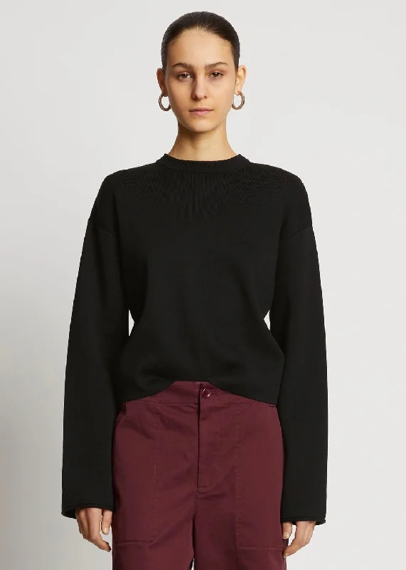 Twist Front Long Sleeve Sweater (Black) Tailored Straight A-Line