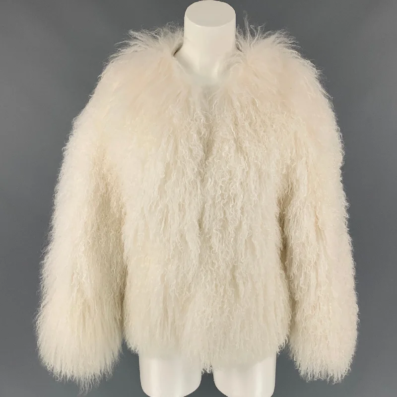 ADRIENNE LANDAU Size S White Mongolian Lamb Fur Jacket Hoodie Zip-Up Jacket Button-Up Jacket ADRIENNE LANDAU Size S White Mongolian Lamb Fur Jacket Hoodie Zip-Up Jacket Button-Up Jacket