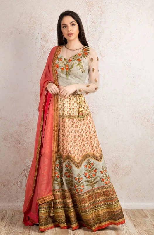 Printed choli & skirt R8_1496W wool skirt sturdy