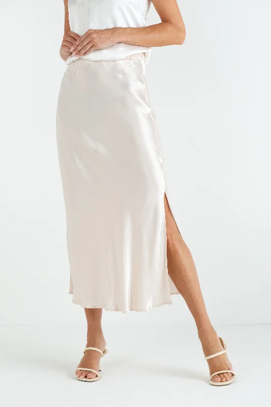 "The Orla" - Satin Midi Skirt (Champagne) cashmere skirt soft